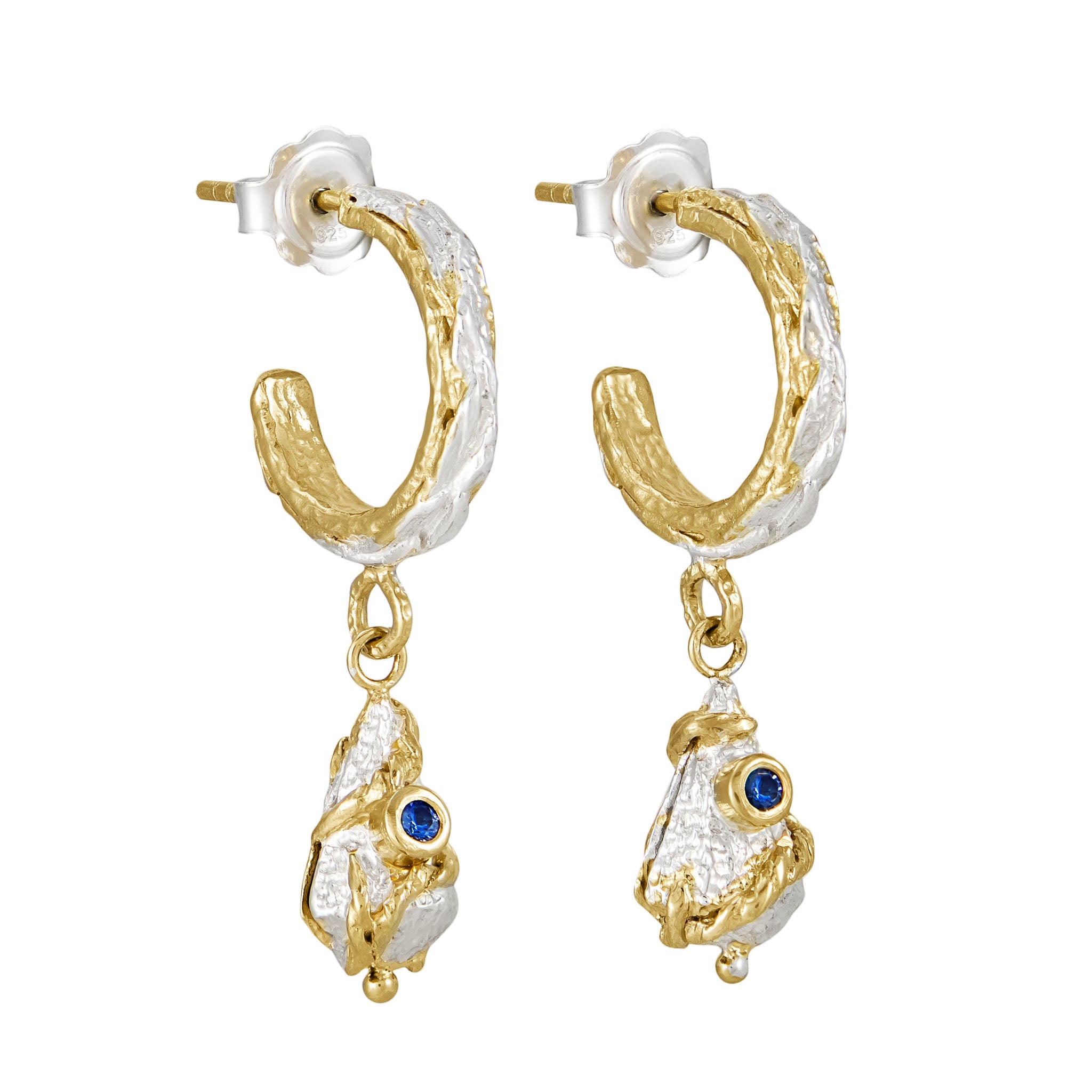 Leaf Lantern Silver and Gold Vermeil Hoop Earrings